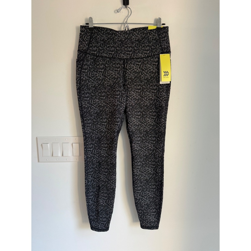 All in Motion Womens High-Rise 7/8 Leggings Black Gray Print Pockets Size M NEW